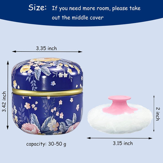 Body Powder Puff and Container for Dusting Powder, Women Powder Puff and Powder Case for Bath and Travel (Dark Blue)