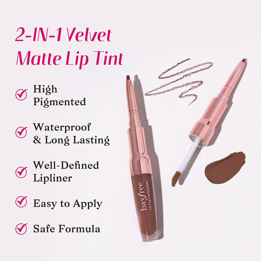 2-IN-1 Lip Liner and Lip Stain, High Pigmented Long Lasting Velvet Lip Tint, Well-Defined Lipliner, Weightless Waterproof Not Animal Tested, Matte Finish Makeup