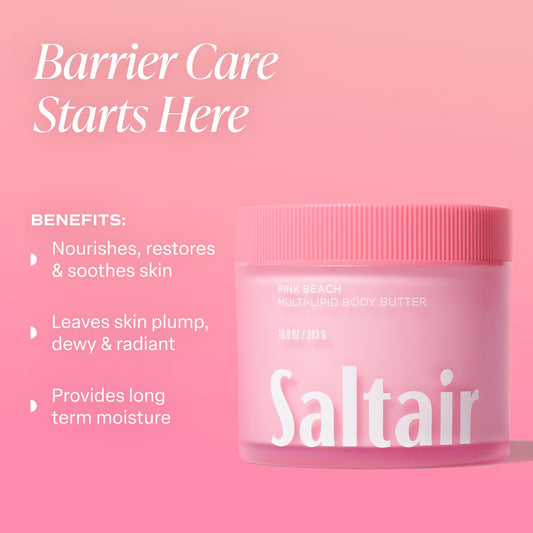 Saltair Multi-Lipid Body Butter - Rich, Nourishing Pink Beach Hydrating Body Cream with Ceramide Complex, Coconut Oil, Shea Butter, and Sea Buckthorn. Deep Moisturizing Dry Skin Care. 10oz Jar