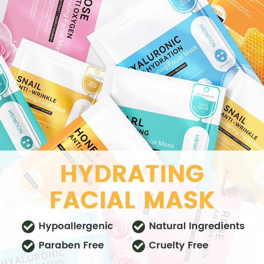 Honey Face Sheet Mask Skincare,Hydrating Spa Face Mask For Sensitive Skin,Moisturize,Nourish for All Skin Types,Natural Skin Care Spa Face Mask for Women Men Girls,Pack of 6
