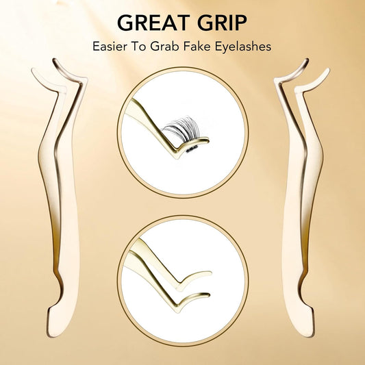 GOLLEE Eyelash Applicator Tool DIY Cluster Lash Tweezers Curved Eyelash Tweezers for Easy Lash Application and Removal, DIY Lash Applicator Tweezer For Strip Lashes Clusters Lash