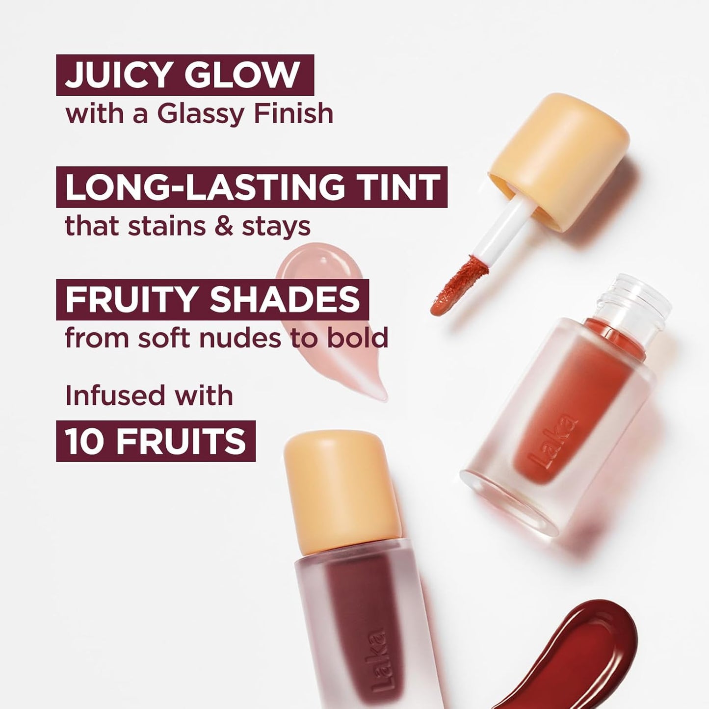 Laka Fruity Glam Lip Tint Mini, Glowing Lip Stain with Wide Color Spectrum, Hydrating & Lightweight Texture, Long-Lasting Bold Stain, Non-Sticky, Vegan, K-Beauty (#104 Cherry)