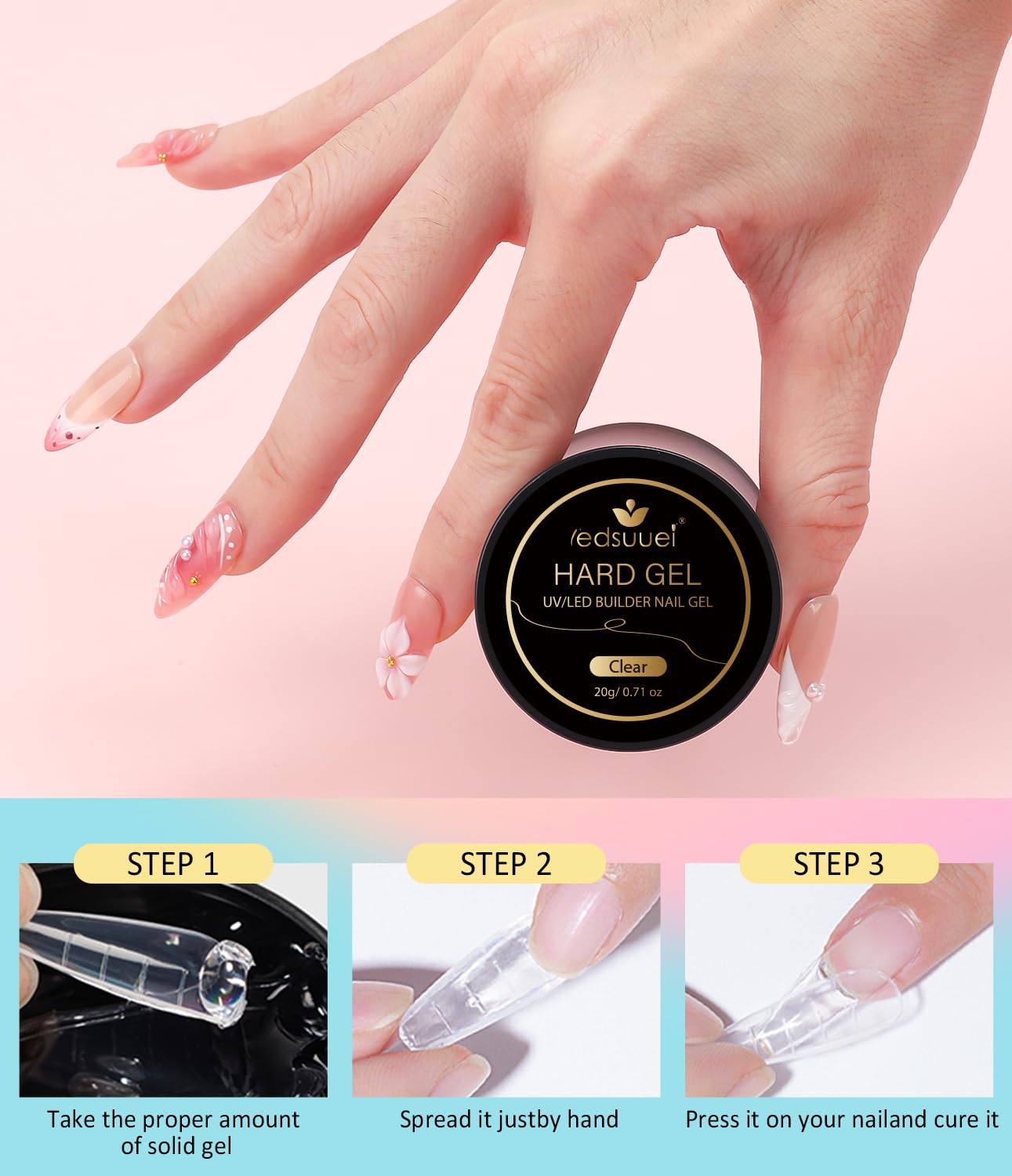 Solid Sculpting Builder Gel LEDSUUEI - Clear Nail Extension Gel, Non-Sticky Hard Gel for Nails, Nail Strengthen 3D Molding Builder Nail Carving Glue Kit for Beginners 20g