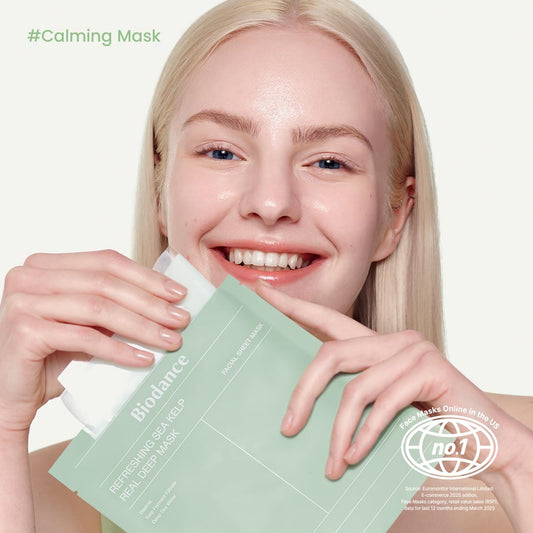 BIODANCE Refreshing Sea kelp Real Deep Mask, Overnight Hydrogel Mask, Calming, Oil & Sebum Control, Blemish Care, Korean Skincare | 1.19oz(34g) x 4ea
