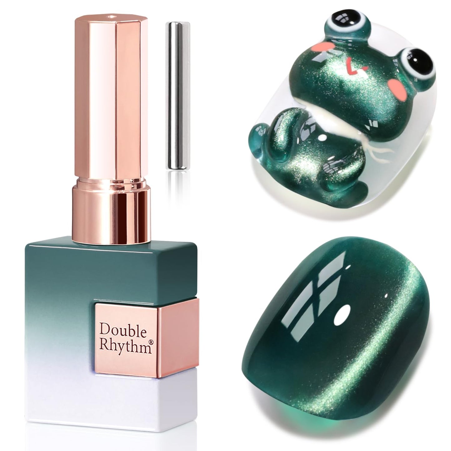Double Rhythm 0.5 OZ Cat Eye Gel Polish with Magnet 15ML Holographic Glitter Shimmer Translucent Jelly Color Magnetic Nail Polish Salon DIY at Home (Winter Green-MC1275)