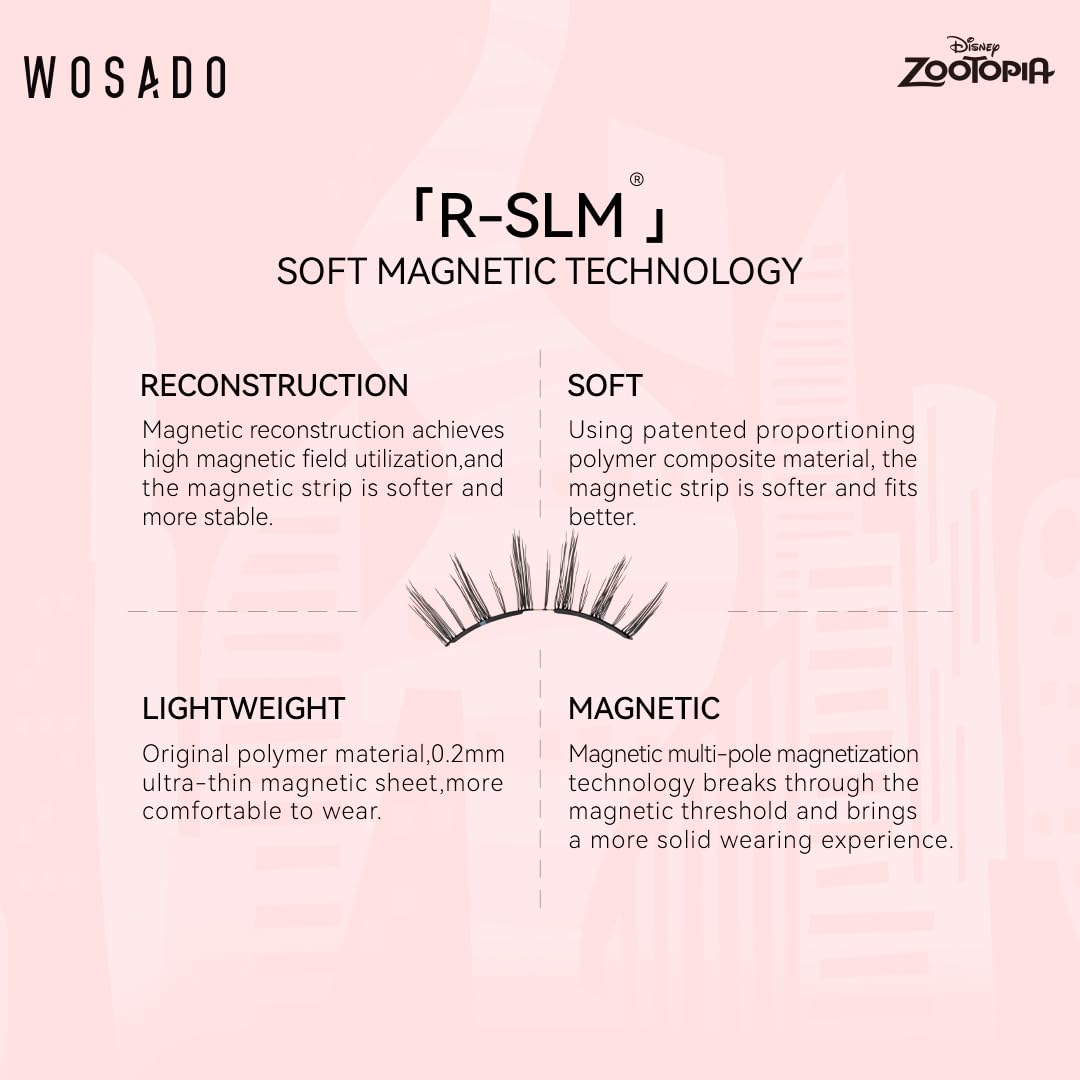 WOSADO×Disney Soft Magnetic Eyelashes Kit with Applicator, No.18 Velvet Black Reusable Glue-free Wispy Magnetic Lashes, Cruelty-free False Lashes, Waterproof, Lightweight, Suit for Heavy Makeup