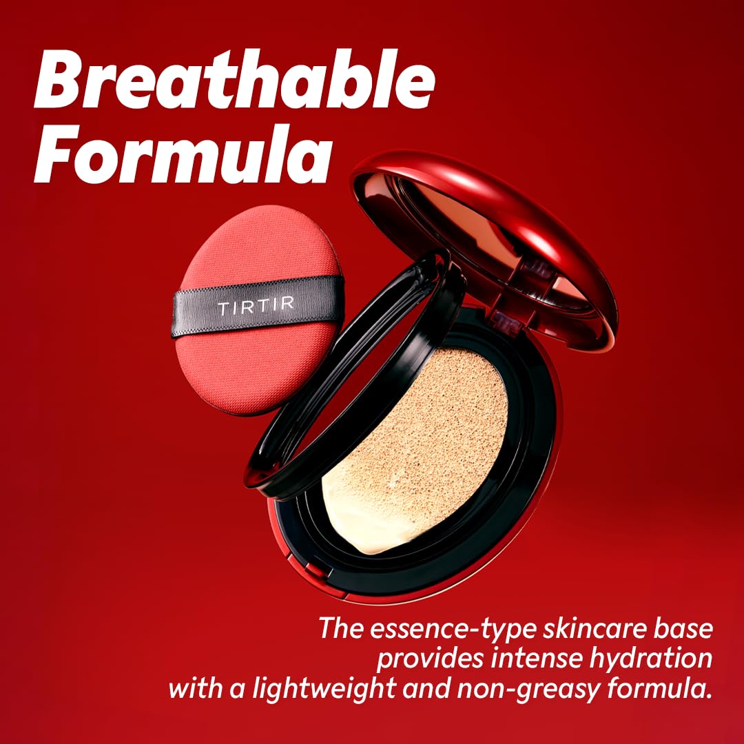 TIRTIR Mask Fit Red Cushion Foundation | Full coverage, Weightless, Skin fit, Satin Glow Finish, Korean Makeup BB Foundation, beauty, Tattoo cover up, Buildable (#45W Chestnut, 0.63 Fl Oz)