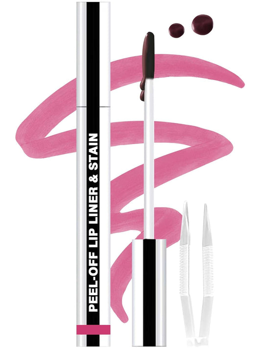 Lip Stain Peel Off Lip Liner Stain with Tweezer, Long Lasting Matte Lip Tint Tattoo, Highly Pigmented Color Lip Makeup, Waterproof Lipstick, Transfer-proof Lipstain for Women, Neon Rose