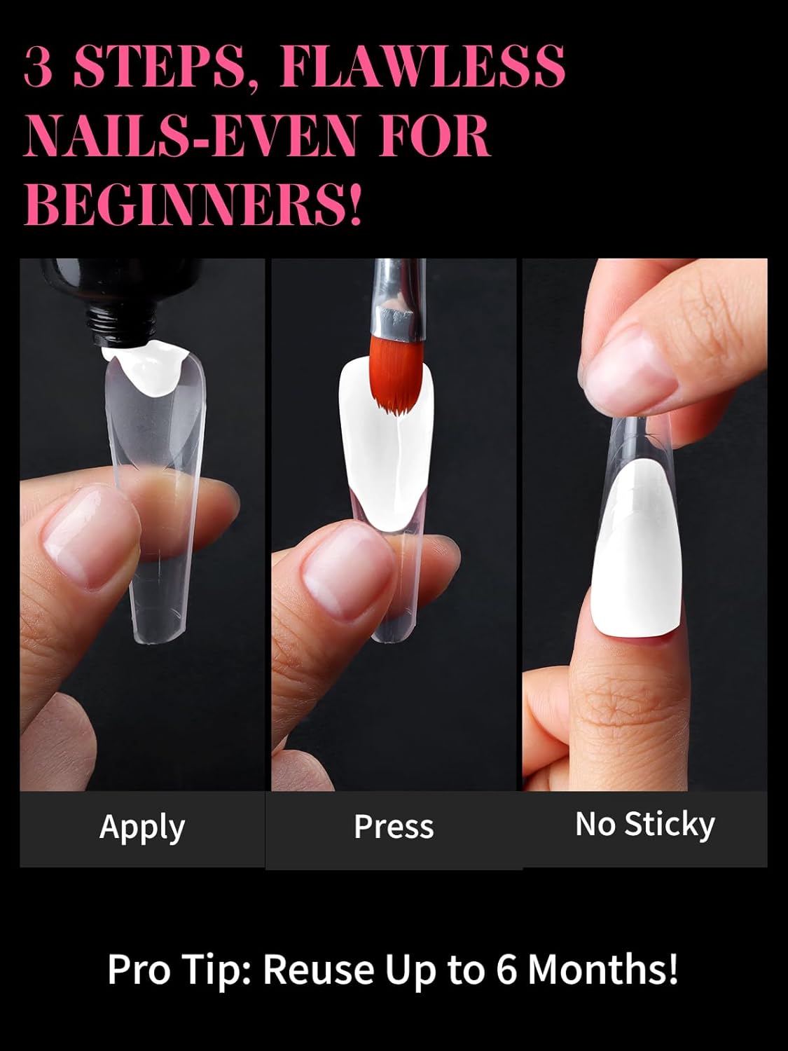 EBANKU Dual Nail Forms for Poly Extension Gel, 150 PCS Clear Coffin Nail Molds Reusable 15 Sizes Nail Extension Forms for Builder Gel Manicure Design Salon DIY