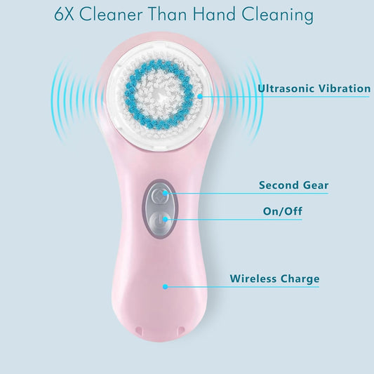 Microtree Facial Cleansing Brush Rechargeable, Sonic Vibrating System, 2 Speeds for Gentle Clean, Face Brushes for Cleansing, Electric Waterproof Portable Travel Face Scrubber