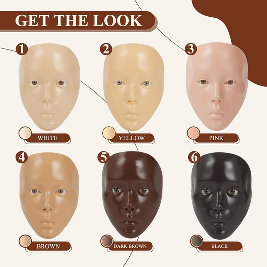 5D Makeup Practice Face Board, Makeup Practice Accessories Set with Face Painting Mannequin Head, Makeup Brushes, Face Painting and 2-in-1 Dual-Ended Eyebrow Pen, Makeup Practice Gift, Dark Brown