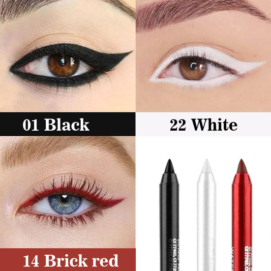 evpct 3Pcs Black & Red & White Gel Glitter Matte Metallic Eyeliner Pencils Set for Women Waterproof Smudge Proof lapiz de ojos delineador de ojos contra el agua Eye Liner Makeup 01 14 22