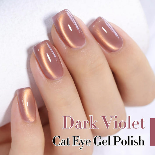 Double Rhythm 15ML Ice Glass Cat Eye Gel Polish with Magnet Holographic Glitter Shimmer Translucent Sheer Color Salon Soak Off Magnetic Nail at Home (Golden Violet-MC1129)