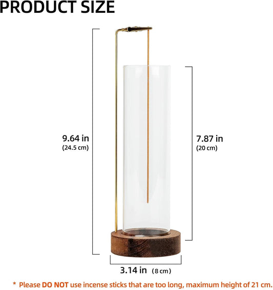 Incense Holder for Sticks, Anti-Ash Flying Incense Burner with 30 Incense Sticks, Detachable Glass Ash Catcher (Wood, Brown-2Pcs)