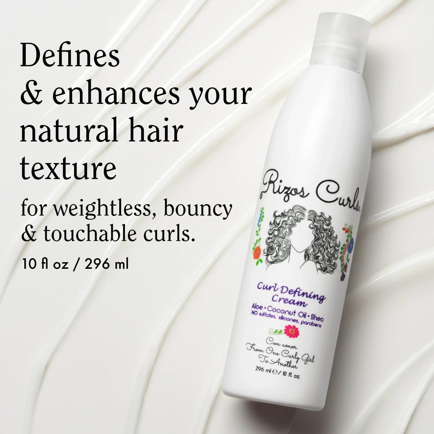 Rizos Curls Curl Defining Cream for Wavy, Curly, Coily Hair – Frizz Control, Defines, Softens, Moisturizes, Adds Shine for 1a–4c Hair Types – Sulfate & Paraben