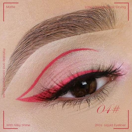 evpct 2Pcs Coral Pink Rose Red Liquid Eyeliner Colorful Set Waterproof Colored Color Eye Liners for Women Stamps Shapes for Eyes delineadores de colores para ojos delineador de ojos contra el agua 4&8