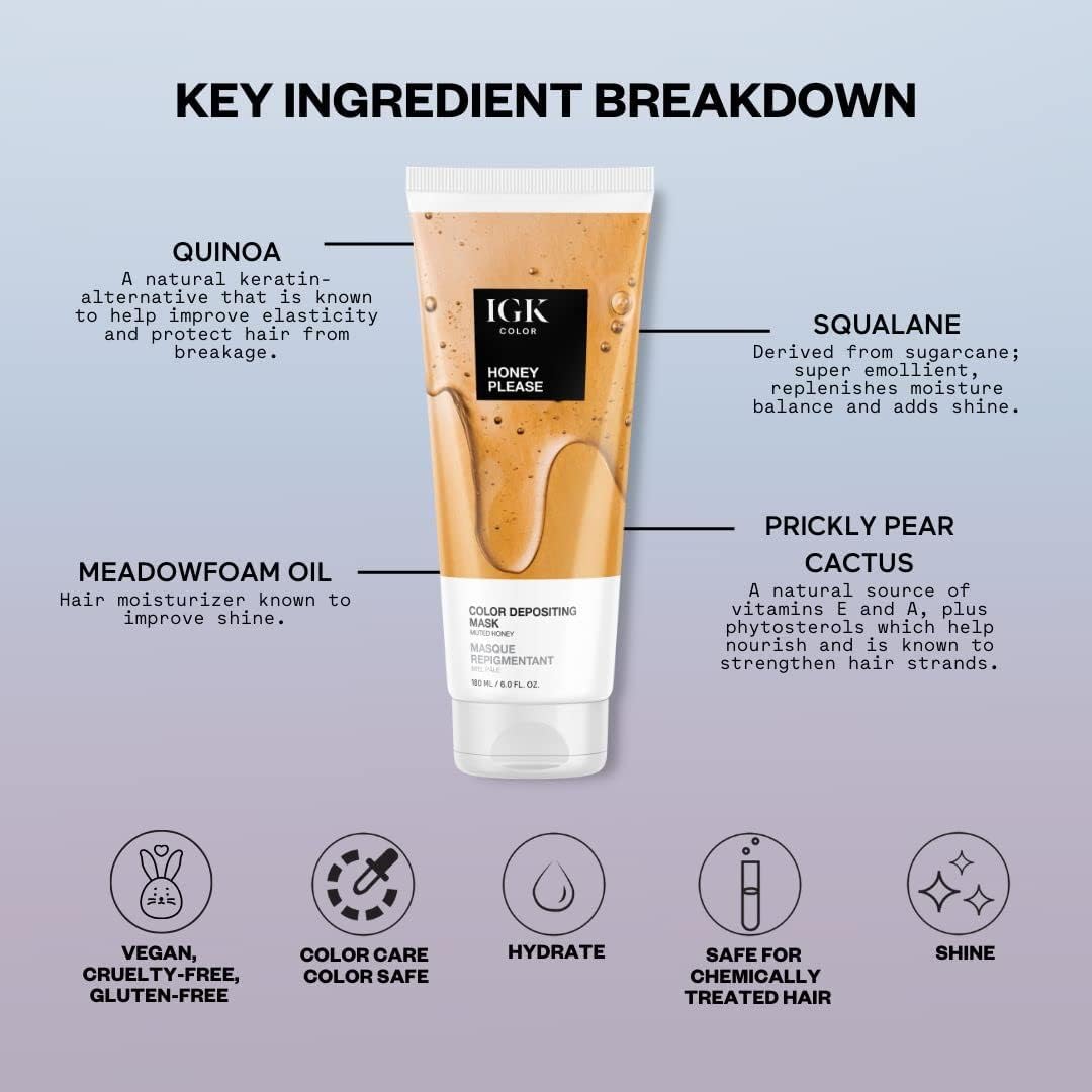IGK Hair Gloss Toner & Color Depositing Mask | Muted Honey Semi-Permanent | Vegan + Cruelty Free | Honey Please