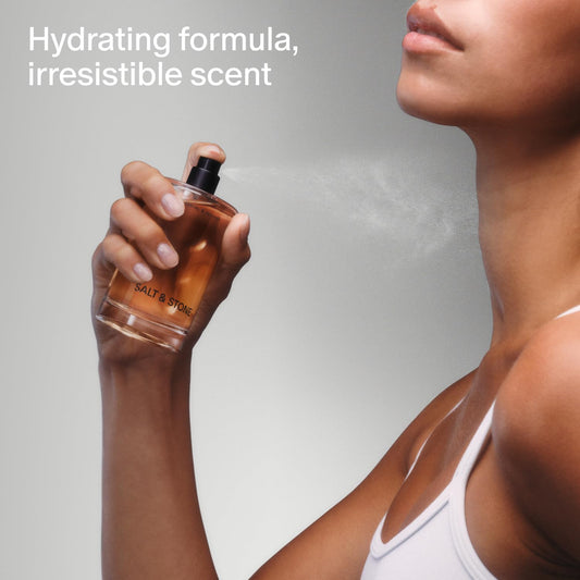 Salt & Stone Body Mist, Santal & Vetiver Scent, Skincare Infused Perfume Hair & Body Spray for Women and Men, Hydrating Fragrance with Glycerin and Red Algae, Vegan, Cruelty Free, 3.4 fl oz