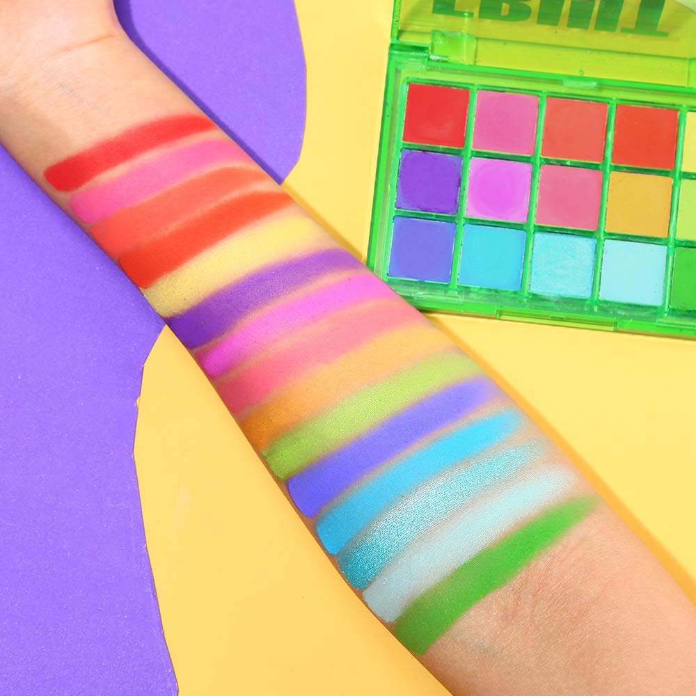 UCANBE Bright Colorful Neon Rainbow Makeup Eyeshadow Palette 15 Shades Green Purple Yellow Make Up Pallets Kit Vibrant Shimmer Matte Pigmented Blendable - Fruit Punch