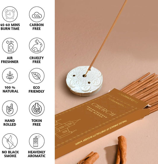 Folkulture Church Incense Sticks | Set of 100 Insence-Sticks with Holder for Relaxation | Frankincense & Myrrh Incense | Organic, Slow Burning & Non Toxic Inscents for Worship