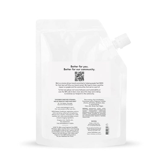 SEEN Deeper Conditioner Eco-Refill, Fragrance Free - Non-Comedogenic & Sulfate-Free Hair Conditioner- Dermatologist-Developed - Safe for Sensitive & Acne Prone Skin