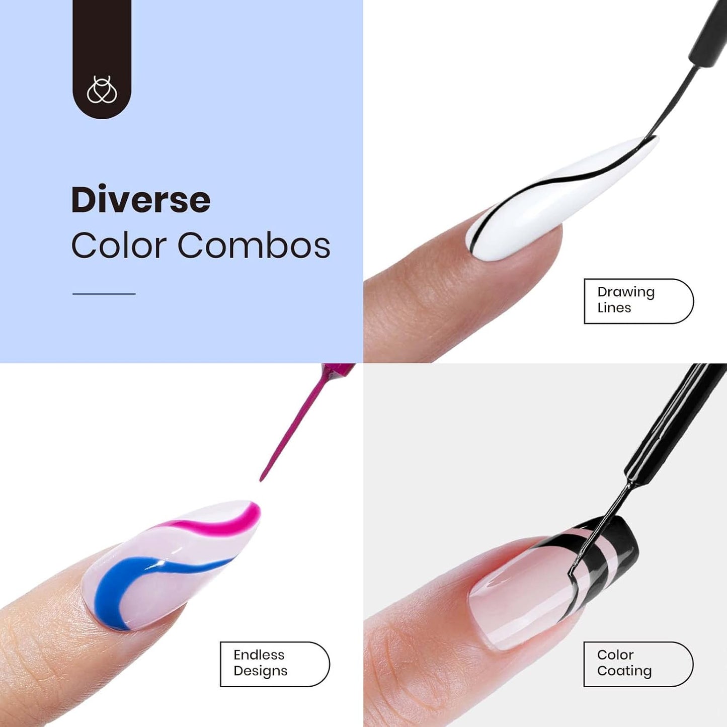 beetles Nail Art Polish-12 Colors Gel Liner Nail Polish Set Pink Blue Red Green White Gold Liner Gel Polish Gel Nail Polish Soak Off Uv Led Lamp Manicure Gifts for Women