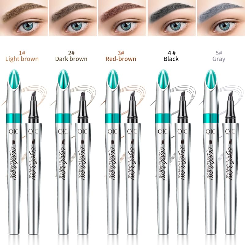 Microblading Eyebrow Pen - Long-Lasting 4D Four-Tip Waterproof Eyebrow pen with Triangular Tip Easy Application for Beginners for Natural Eyebrows (Red Brown)