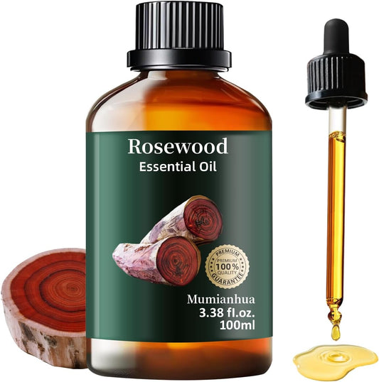 Rosewood Essential Oil Pure, Mumianhua Natural Organic Pure Premium Therapeutic Rosewood Oils for Skin, Body, Hair Care, Diffuser, Candle, Soap, Making, DIY, Massage 3.38 Fl Oz