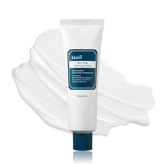 DearKlairs Rich Moist Soothing Cream 80ml, Repair Skin Barrier, Sensitive Skin, Hypoallergenic, Centella Asiatica, Ceramide, Moisturizer, Full Hydration, Non-sticky texture, Korean Moisturizer
