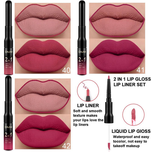 evpct 3Pcs Mauve pink Berry pink Rose red Lip Stain Paint Matte Lip Liner and Lipstick Set Long Lasting labiales matte mate larga duracion listip 24 hour a prueba de agua mate 24 horas originales