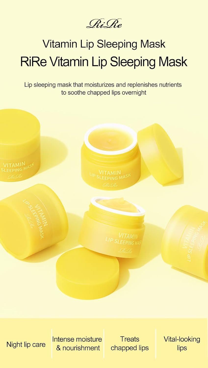 Vitamin Lip Sleeping Mask 10g / 0.35 oz. (Pack of 2) Contains 5,000ppm of vitamin E, Nourishing Moisturizing Elasticity Keratin Care, Lip Balm For Chapped, Cracked, Dry, Wrinkled Lips