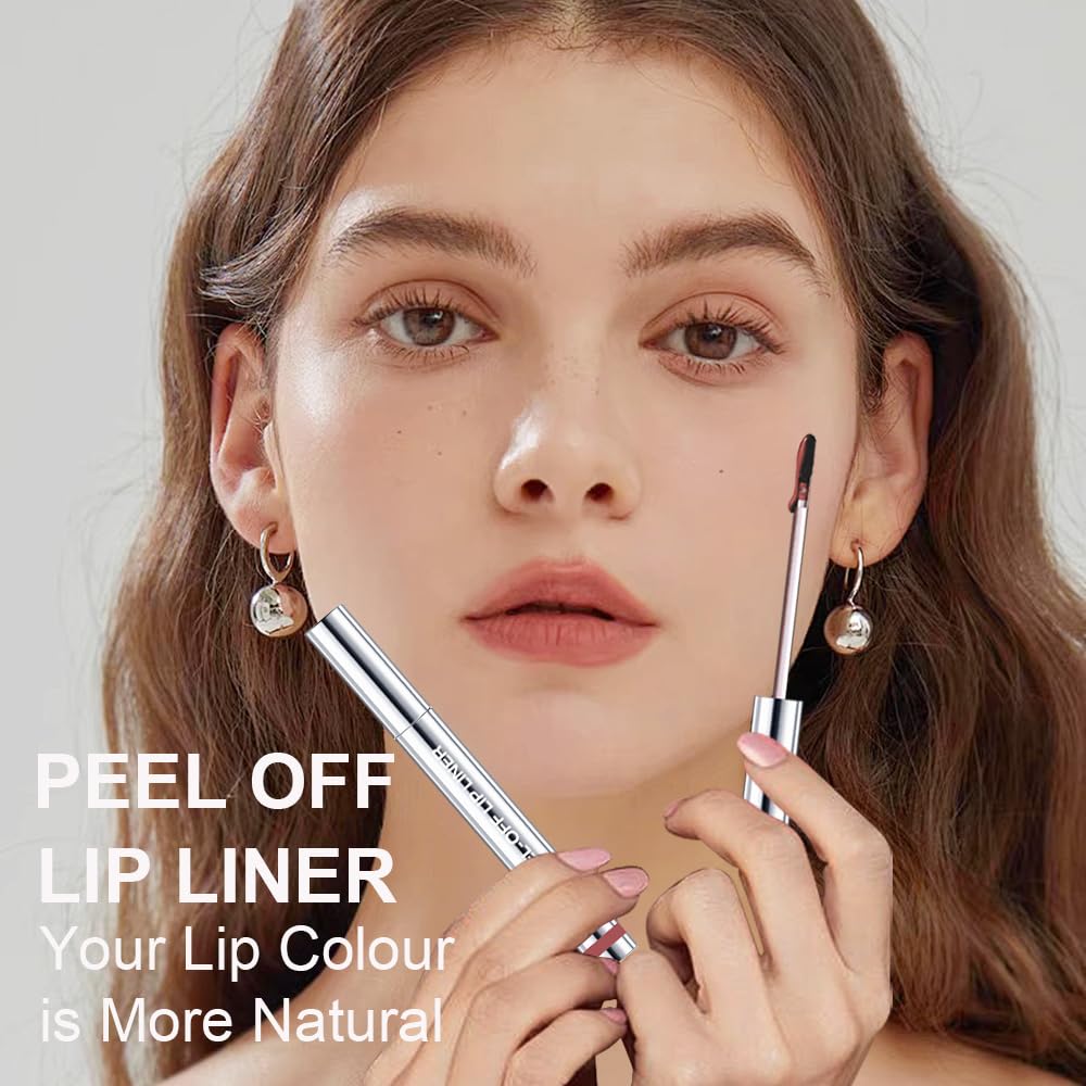 3 Colors Peel Off Lip Liner Stain with Tweezer, Long Lasting Waterproof Lip Tint Stains Makeup Set with Matte Finish for Women, Natural Look, Easy to Use, for All Skin Types (#3,6,7)