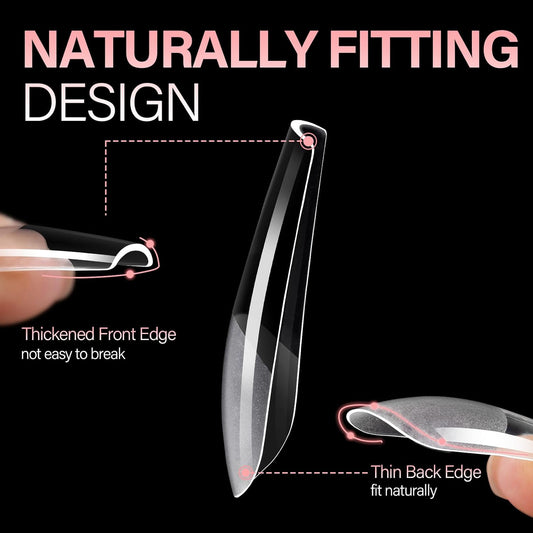 AILLSA Long Coffin Nail Tips Half Matte Full Cover Nails Tips Clear Acrylic Pre-Shaped Tips Flase Press on Nail Tips for Extentions Nails Manicure Salon DIY 216PCS 12 Sizes