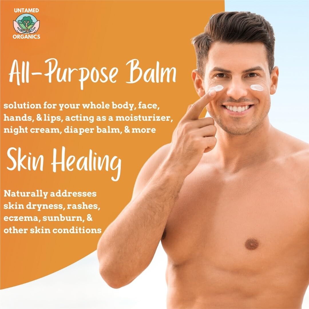 Untamed Organics Pure Tallow 100% Grass-Fed Grass-Finished Beef Tallow Balm For Skin Care - Full Body & Face Moisturizer For Sensitive Skin, Eczema - All-Purpose Pure Tallow Cream (Unscented) 2 oz