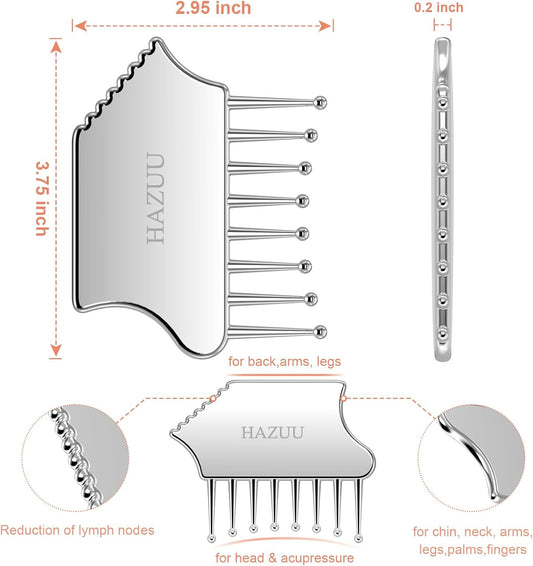 Portable Stainless Steel Scalp Massager - Guasha Scraping Tool for Head, Neck, Shoulders, Legs & Arms - Ideal for Soothing Relief (Comb Shape)