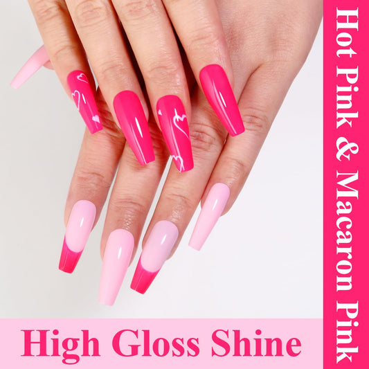 Imtiti Gel Nail Polish Kit, 2 Pcs 10ml Hot Pink & Macaron Pink Colors Gel Polish Soak Off UV LED Spring Summer Pink Gel Polish Nail Art Manicure Salon DIY Design Gel Nail Kit