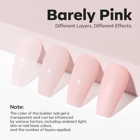 modelones Builder Nail Gel, 8-in-One Barely Pink Builder, Sheer Pink Rubber Base Gel Polish, LED Lamp Cured Color Base Hardener Strengthener Apex Building Extension for Girls DIY Salon Home