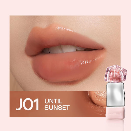 Mistine Lip Gloss Lip Oil Lip Plumber Non-sticky Tinted Lip Gloss for Women Infused with 1% Peptide Finish Lip Tint Hydrating Lip Stain Lightweight Feeling J01 Until Sunset Limited Edition 0.1 fl oz