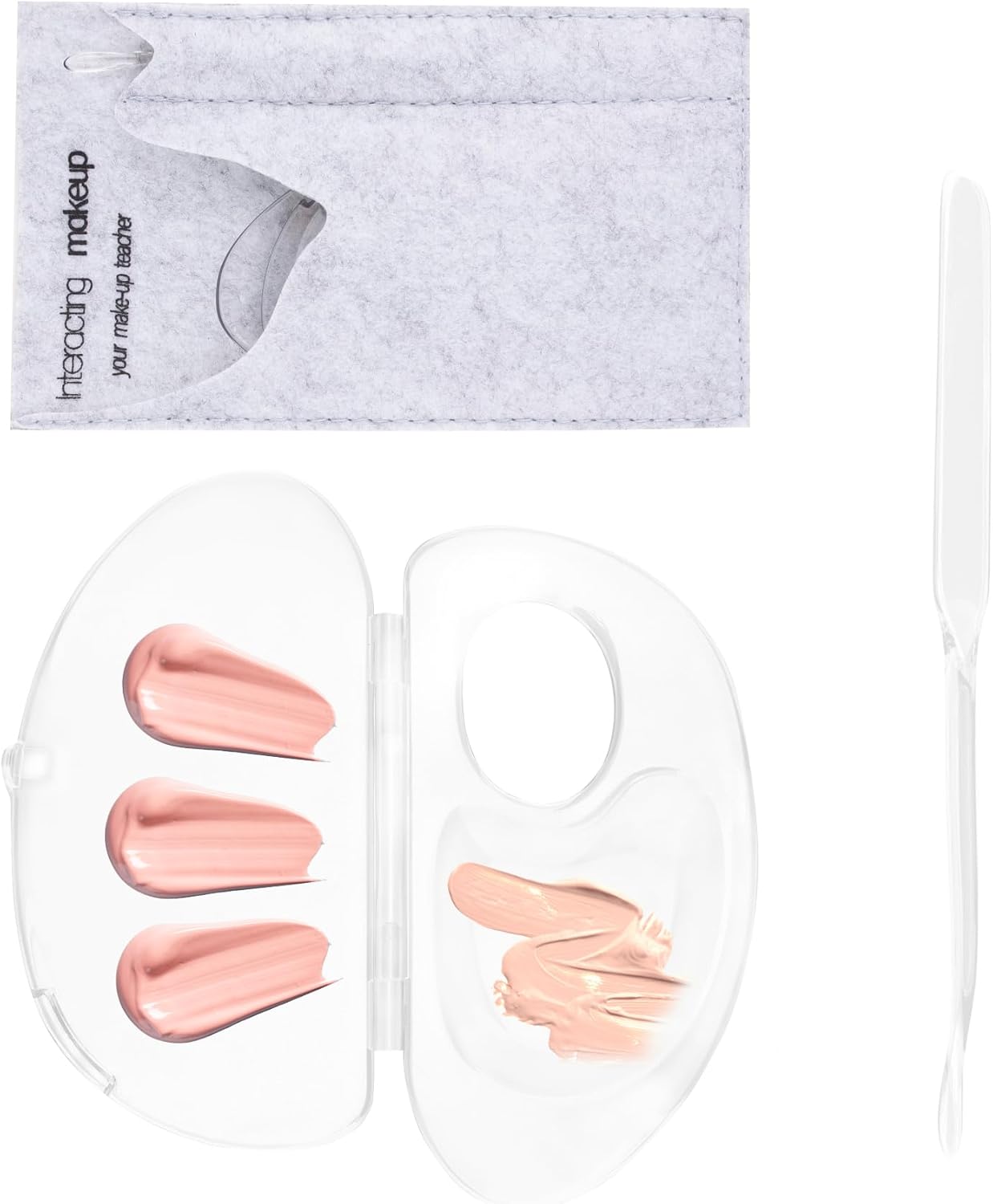 Framendino, 2 Set 3 in 1 Handheld Makeup Mixing Palette, Acrylic Transparent Mixing Foundation Tray with Foundation Spatula for Makeup Artist and Beginner