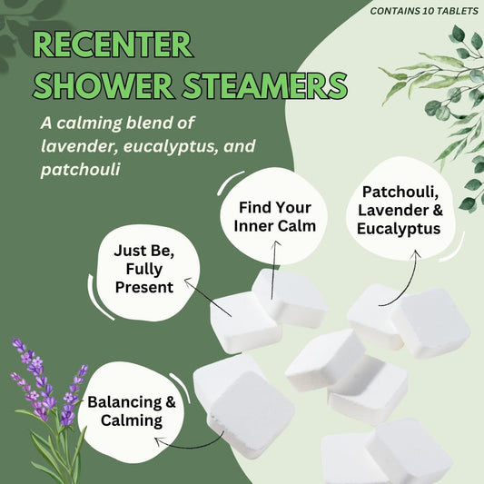 Recenter Shower Steamers Aromatherapy with Lavender and Eucalyptus Essential Oils, Aromatherapy Shower Bombs, Self Care Gift, Birthday Gift for Women, Bath Steamer for Women and Men