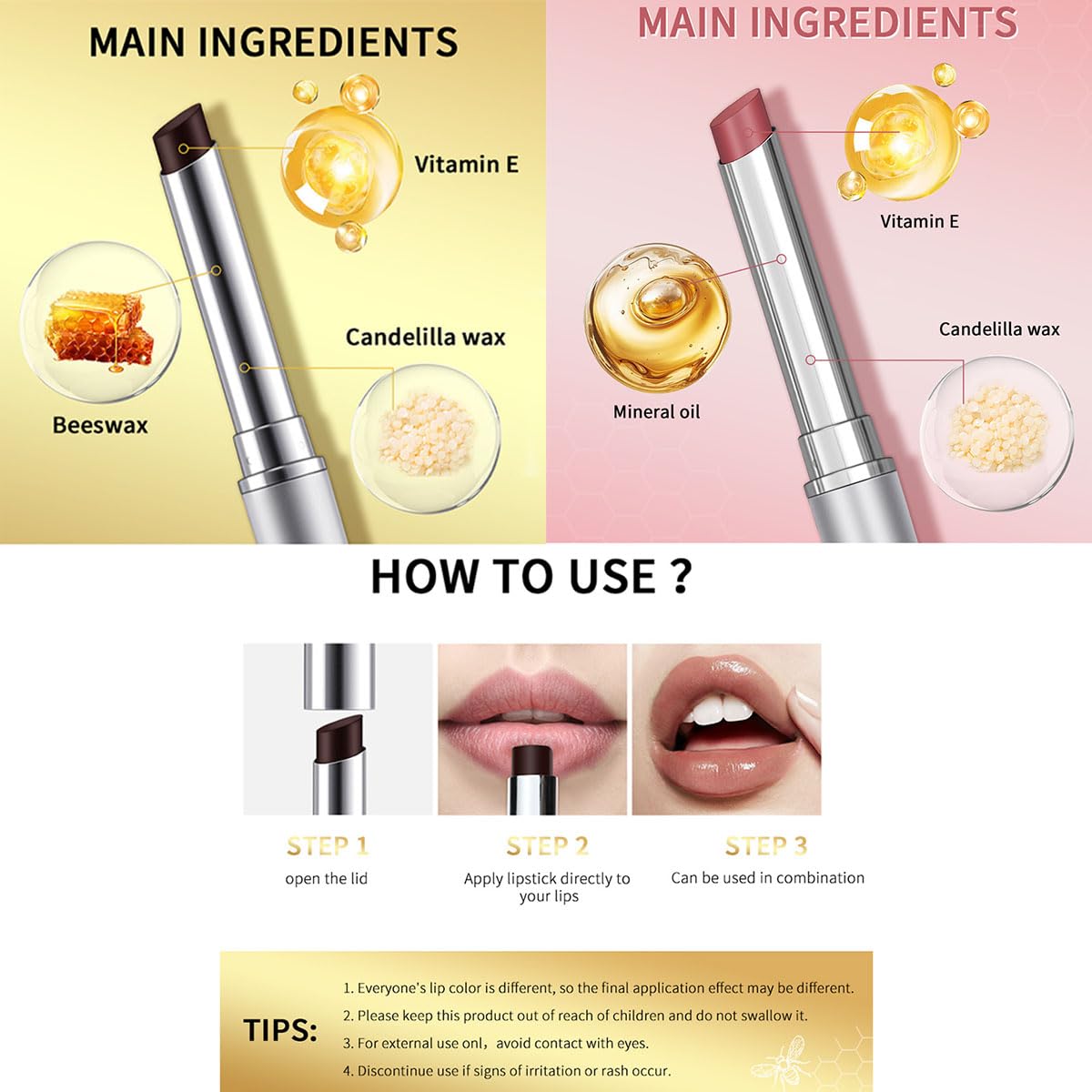 2PCS Honey Lipstick Tinted Lip Balm,Black and Pink Lipstick,Hydrating Natural Glossy Sheer Black Lip Balm,Moisturizing Makeup Lip Care for Repairing Dry Lips