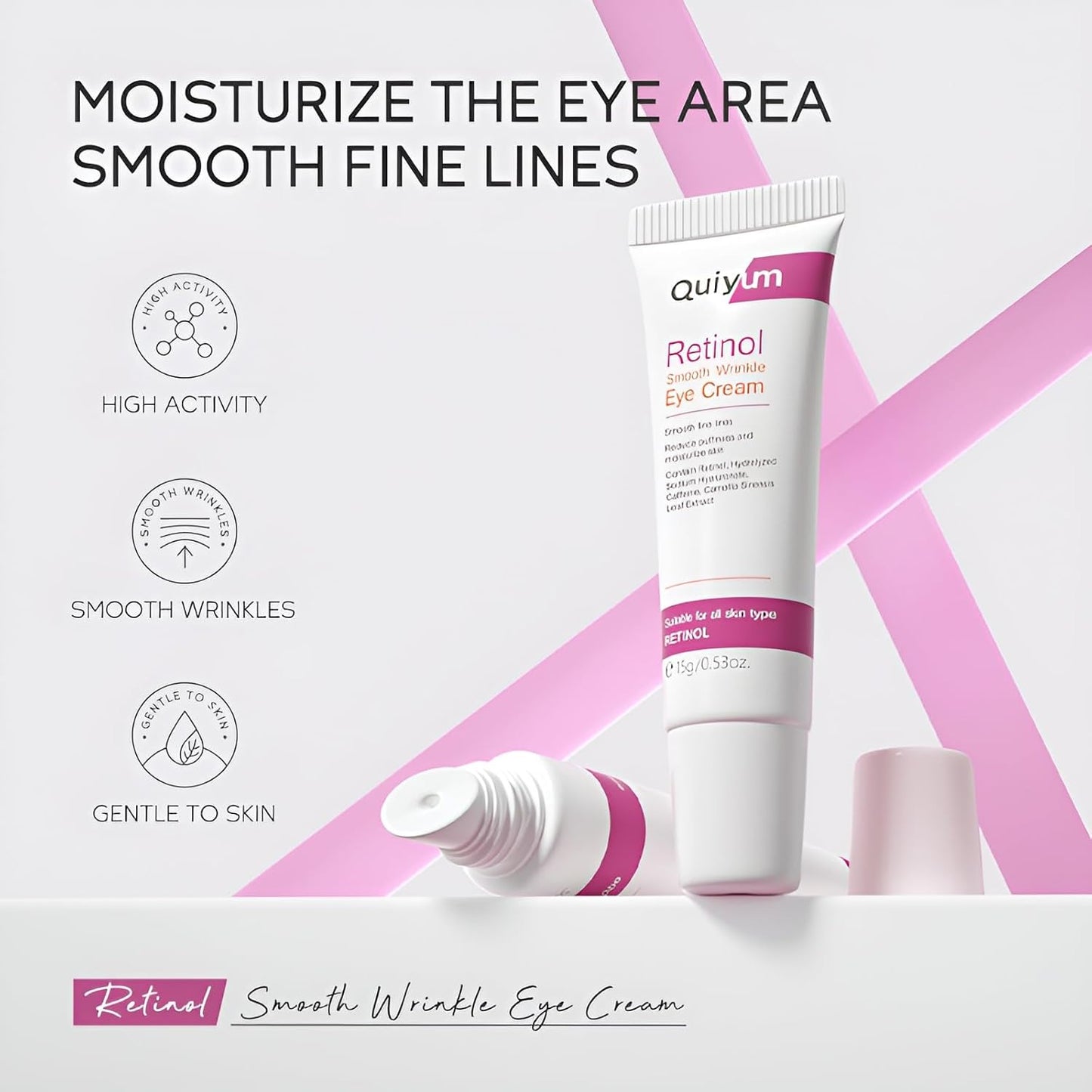Retinol Eye Cream for Dark Circles Puffiness and Eye Bags, Anti Aging Under Eye Cream Treatment for Women Men, Fine Lines & Wrinkles Repair, Instant Results Firm Eye Tightener, 0.53oz, 2 Pack