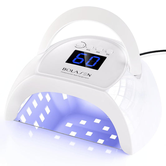 BOLASEN Professional Gel UV Nail Lamp with Metal Base, True 80W LED Nail Dryer for Gel Polish, UV Light for Gel Nails, Fast Curing Lamp with 4 Timers, Auto Sensor, LED Display, i2 Plus (Plug-in White)