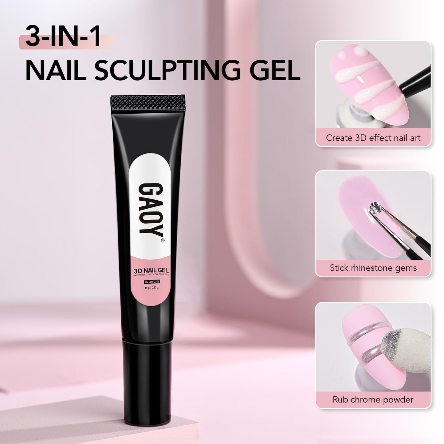 GAOY White 3D Nail Gel, 15g Sculpting Gel for 3D Nail Art Designs Carving, Molding, Painting, No Wipe Gel for Gems & Charms Decoration, Salon DIY Use