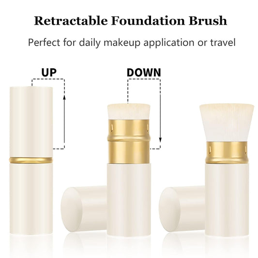 Falliny Retractable Foundation Makeup Brushes, Travel Kabuki Powder Brush Portable Liquid Foundation Sunscreen Brush with Cover for Blending Liquid, Bronzer,Cream or Flawless Powder Cosmetics