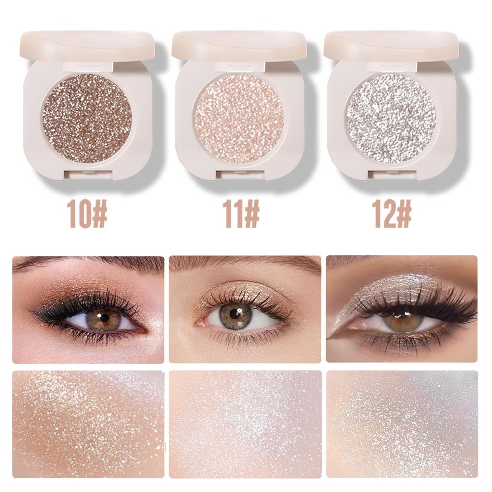 Monochrome Glitter Eyeshadow - Slive Shimmer Eye Shadow, Talc-Free, Paraben-Free, Cruelty-Free, Long-Lasting Single Eyeshadow Palette for Everyday & Special Occasions 12#