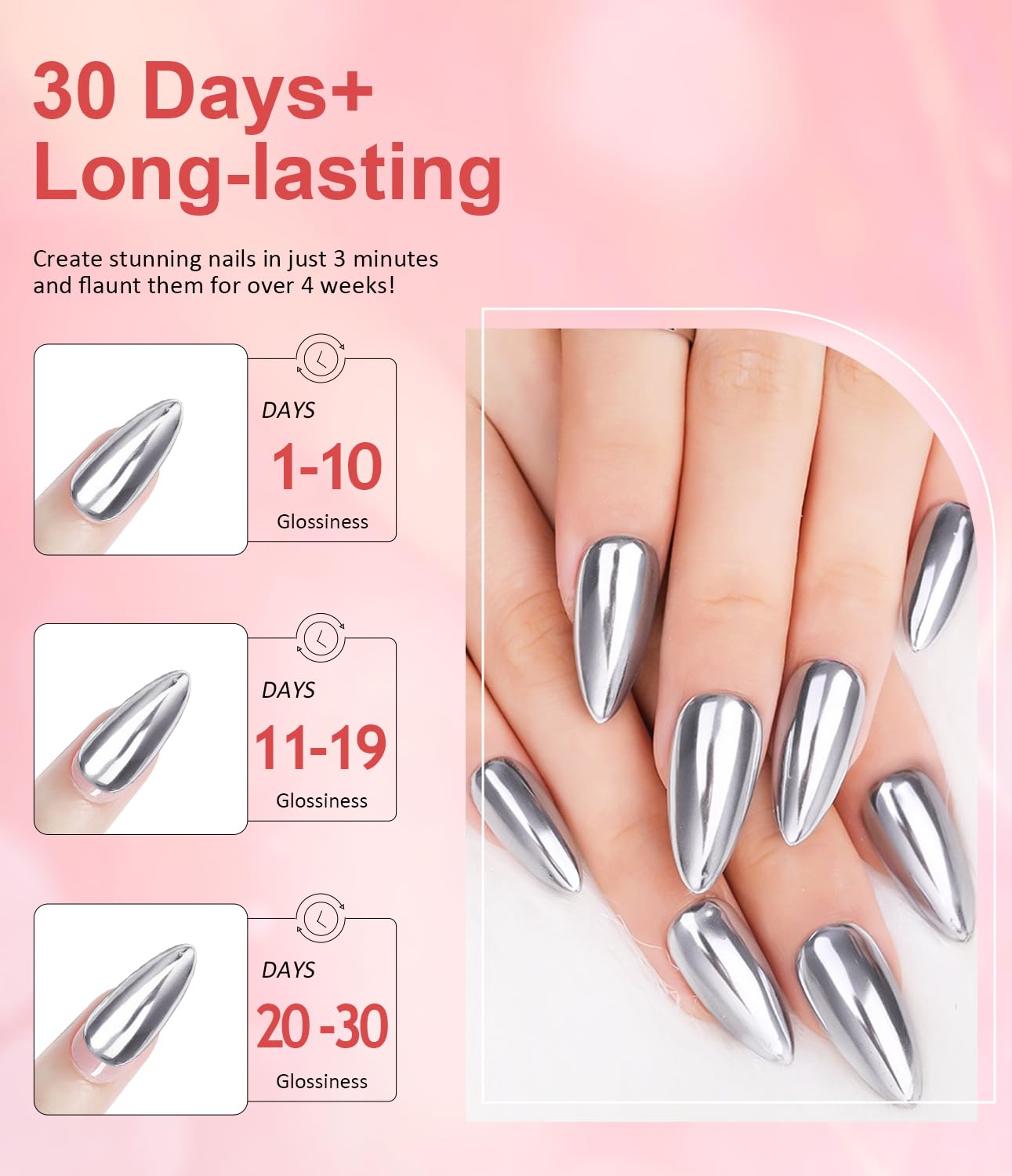 Pearl Chrome Nail Powder BISHENGYF -【Metallic Mirror Effect】Magic Mirror Silver Chrome Nail Powder White Aurora Mermaid Iridescent Nail Chrome Powder Glitter Pigment Dust For Nail Art Decroation DIY