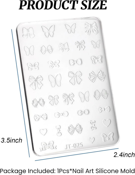 Nail Art Silicone Template, Bow Tie 3D Nail Decoration Mould for Precise Embossed Butterfly Patterns, Silicone Material, Boho Style, Indoor Use, 1 Count