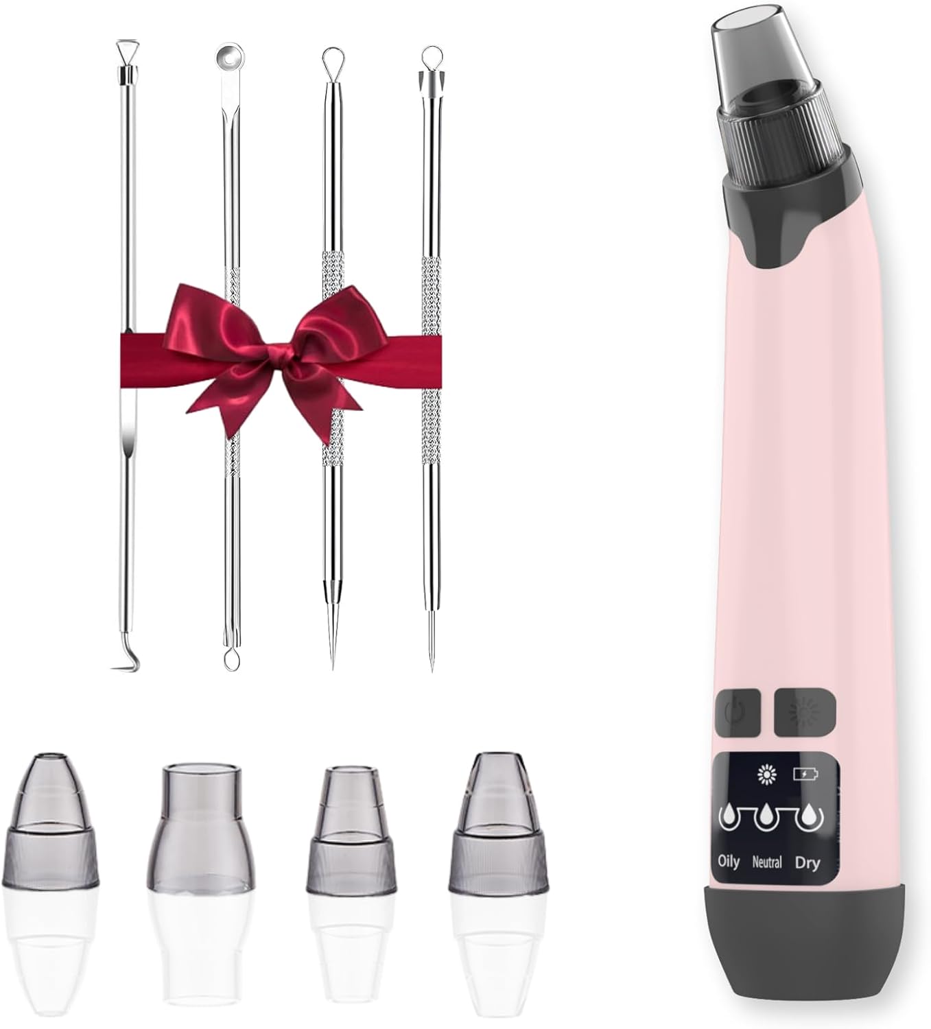 Blackhead Remover Vacuum - Black Head Remover for Face,Blackhead Extractor Tool with 3 Adjustable Suction Levels,4 Probes,USB Interface Type Pore Vacuum,Suitable for Women and Men (Pink)
