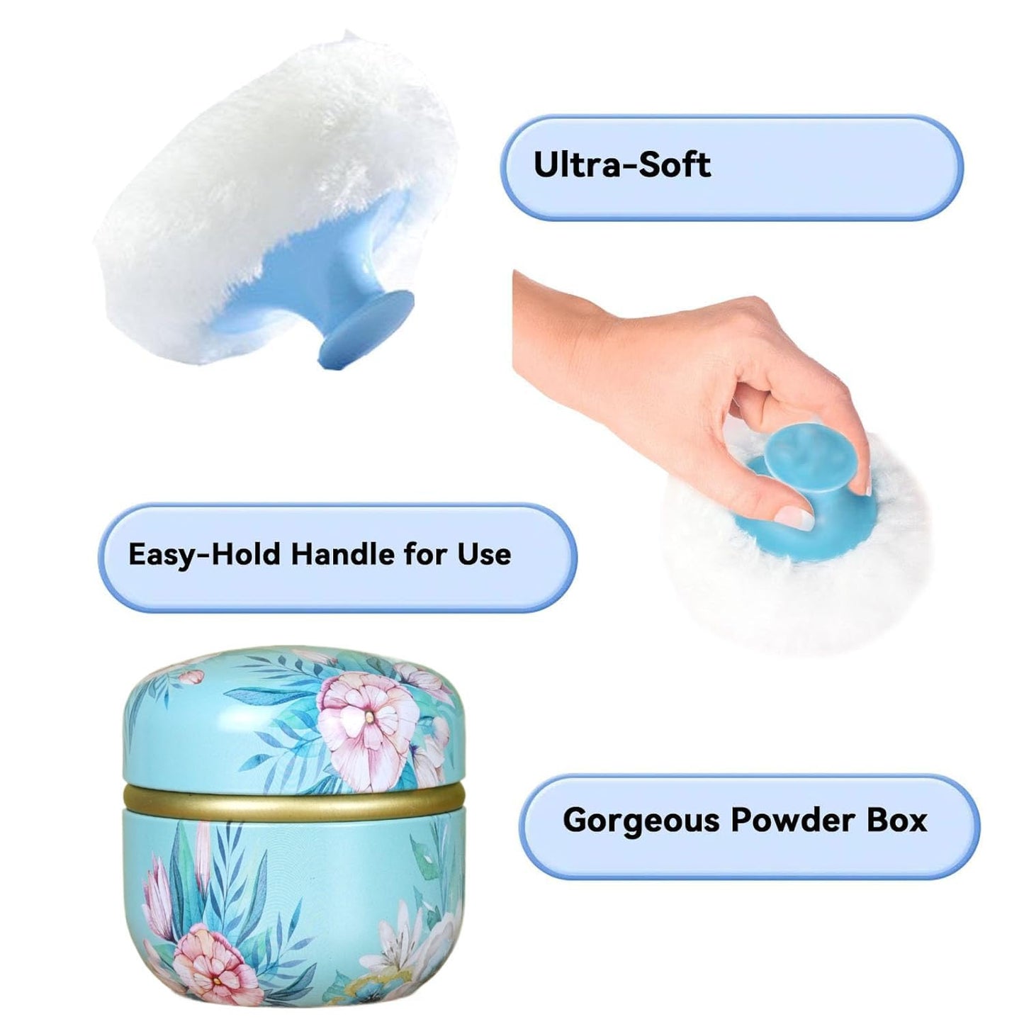 Body Powder Puff and Container, 3.35" Portable Dusting Powder Container with Soft Puff Loose Powder Case Box Jar with Lids for Baby Women Home and Travel Use